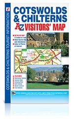 Cotswolds & Chilterns Tourist map. This map of the Cotswolds & Chilterns is a full color foldout visitors map, featuring road mapping that covers an area extending to: Worcester, Royal Leamington Spa, Northampton, Bedford, Dunstable, London Heathrow Airpo