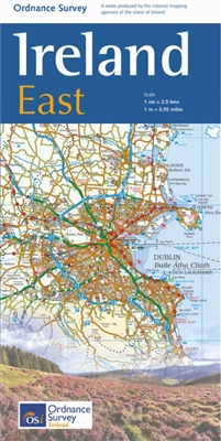 Ireland East Travel & Road Map by the Ordinance Survey. This is a one map from a series of four to cover Ireland. Whether you are on a motoring tour or exploring cross-country, these maps show you how to get there. They contain a clear presentation of the