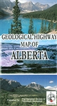 Alberta Geological Highway Road Map. A surface geology map showing principal highways, cities, towns, lakes and rivers. Contains stratigraphic successions and cross section illustrations depicting the vertical order of rock layers, and unexposed formation