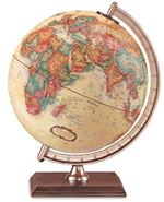 Forester - 9 Inch World Globe. This 9 Inch antique-ocean globe is completed by walnut finished base and gold-colored molded meridian and riser. Place it on your desk and keep an eye on the world.