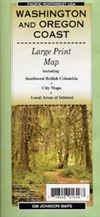 Washington and Oregon Coast large print map. Large print, detailed road map of the Washington and Oregon coasts. Includes Southwest BC, various inset city maps, and points of interest. Comes folded.