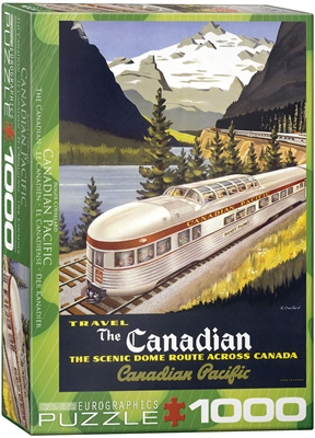 The Canadian by Roger Cuillard 1000 Piece Puzzle. Finished Size: 19.25" x 26.5". An icon of locomotive history, The Canadian promised a view of the spectacular Canadian landscape like no other, from the comfort of an ultra-modern, lightweight, highly attr