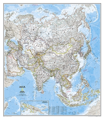 Asia Classic National Geographic Wall Map. Asia Classic Wall Map Large. This large detailed National Geographic cartography includes country boundaries, place names, bodies of water, and more for the entire Asian continent. Great for the home or office.