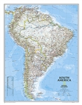 South America Classic National Geographic Wall Map. This classic map of South America shows political boundaries, place names, airports, major roads and highways, and other geographic features for the entire continent. Includes the countries and major cit