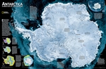 Antarctica Satellite Wall Map - National Geographic. A striking view of Antarctica's terrain, compiled from 4,500 satellite scans. Additional inset maps show surface elevation, ice sheet thickness, velocity of ice flow, and sea ice movement and wind flow.