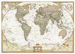 World Executive National Geographic Wall Map 3 Sheet Mural. This elegant, richly colored antique-style world map features the incredible cartographic detail that is the trademark quality of National Geographic. The map features a Tripel Projection, which