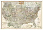 USA Executive National Geographic Wall Map. The rich tones of this Political Executive map combine the popular antique look with up-to-date information so that you have a map that is elegant enough for the board room, study, or office, and contemporary en