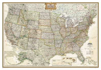 USA Executive National Geographic Wall Map. The rich tones of this Political Executive map combine the popular antique look with up-to-date information so that you have a map that is elegant enough for the board room, study, or office, and contemporary en