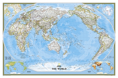 Pacific Centered Political Wall Map - National Geographic Wall Map. National Geographic's World map is the standard by which all other reference maps are measured. The World map is meticulously researched and adheres to National Geographic's convention of