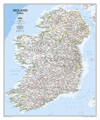 Ireland Political Wall Map - National Geographic. This classic-style Ireland wall map is one of the most authoritative maps yet published of the Emerald Isle. Of the nearly 1,000 place-names shown on this map, all within the Republic of Ireland adhere to