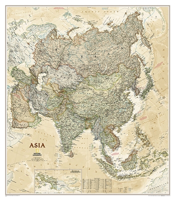 Asia Executive Wall Map - National Geographic. Astounding detail and boardroom quality make this richly colored map excellent for reference in your home or office. Detailed National Geographic cartography includes country boundaries, place names, bodies o