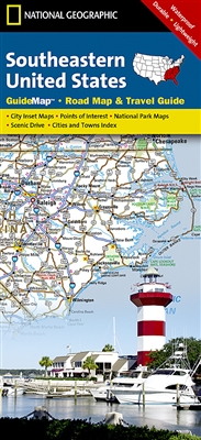Southeastern United States National Geographic State Guide Map. National Geographic Guide Maps combine the most reliable road maps available with detailed travel guide information. One side features a detailed state highway map, enhanced with terrain deta