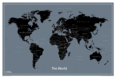 World Modern Wall Map - National Geographic. National Geographic's World Modern wall map features a clean, contemporary color palette. Countries, oceans and major cities are labeled in a clear, easy-to-read font. International borders can be found effortl