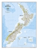 New Zealand Political Wall Map - National Geographic. The reference map of New Zealand uses National Geographic's signature Classic style with blue oceans and stunning shaded relief. The map shows this island nation in great detail, from the subtropical N