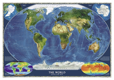 World Satellite National Geographic Wall Map. The most accurate map of the Earth's surface ever produced from satellite data. This computer-generated composite map draws from more that 500 images to give one-kilometer detail and consistent representation