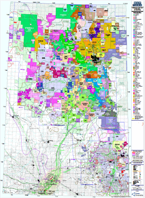 This map showcases the location of the major Oil Sands Players and Projects in the Athabasca, Cold Lake and Wabiskaw regions. You can quickly and easily identify where a company has Oil Sands Leases and Projects.