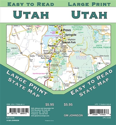 Utah State road map. Arches National Park, Bryce Canyon National Park, Logan, Salt Lake Regional, St. George, Zion National Park, Downtown Salt Lake, Mileage Chart and Recreation Chart.