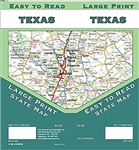 Texas State large print road map.  Easy To Read State Folded Map is a must-have for anyone traveling in and around Texas, offering unbeatable accuracy and reliability at a great price. Shows all Interstate, US state, and county highways, along with cle