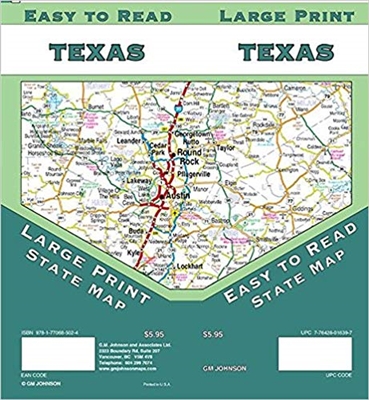 Texas State large print road map.  Easy To Read State Folded Map is a must-have for anyone traveling in and around Texas, offering unbeatable accuracy and reliability at a great price. Shows all Interstate, US state, and county highways, along with cle