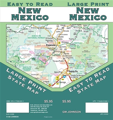 New Mexico - Large print, easy to read, state map, waterproof,  select campgrounds and recreation areas, inset of Albuquerque,Downtown Albuquerque, Santa Fe, Downtown Santa Fe, Roswell, Carlsbad, Las Cruces, Farmington