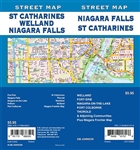 Niagara Falls, St. Catharines Street Map Includes Welland, Fort Erie, Niagara-on-the-lake, Port Colborne, Thorold and adjoining communities, and Niagara Frontier map. It shows transportation, boundaries, services, culture centres, and road designations.