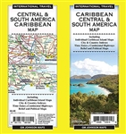 Central and South America plus Caribbean travel and road map. This well laid out map shows every major island in the Caribbean, has city and country indexes, time zones, highways, airports, places, relief, political boundaries and much more. Printed on wa