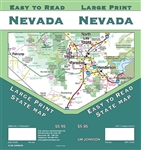 Nevada State Large Print Road Map. This easy to read road map shows detailed roads, distances, airports, various parks and forests, as well as picnic and rest areas and campgrounds. Seven insets on reverse of major cities.