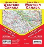 Western Canada Travel & Road Map. This map covers BC, Alberta, Saskatchewan and Manitoba. Shows designated numbered highways, distances, rest areas, railways, information centres, airports, parks, camping, spot elevations, and points of interest.