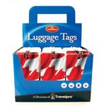 Canada Luggage Tag. This durable plastic luggage tag has a Canadian flag on the front and allows space on the back to write your name, address, city, province/state, and postal code on the reverse.