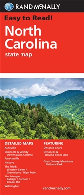 North Carolina State Map by Rand McNally. Detailed maps include Asheville, Charlotte, Fayetteville, Gastonia, Great Smoky Mountains National Park, Raleigh, Durham, Chapel Hill, Wilmington, Winston-Salem, Greensboro, High Point. Shows all Interstate, US st