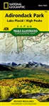 Adirondack Park, Lake Placid & High Peaks Trail map.  Features key areas of interest including High Peaks Wilderness, Lake Placid, Sentinel Range Wilderness, Saranac Lakes Wild Forest, Lake Champlain, Giant Mountain Wilderness, Hurricane Mountain Wilderne