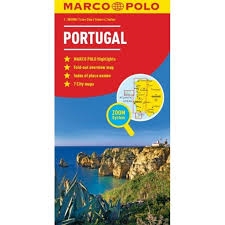 Portugal Travel Adventure map. A folded map is an invaluable tool for travelers exploring Portugal as it provides a wealth of information in a compact and portable format. The Marco Polo highlights on the map offer key points of interest, allowing travele