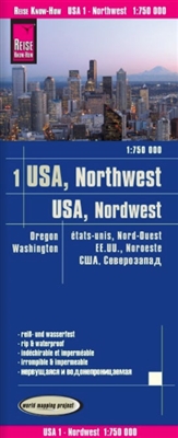 NW USA road & travel map. Reise Know-How maps are double-sided multi-language, rip proof, waterproof maps with very modern cartographic style. Each map is very clear and detailed with an index of place names and often include inset maps.