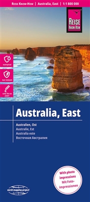 Australia East Road and Travel Map. Reise Know-How maps are double-sided multi-language, rip proof, waterproof maps with very modern cartographic style. Each map is very clear and detailed with an index of place names and often include inset maps.