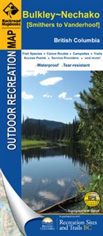 Bulkley Nechako BC adventure map. Printed on tear resistant and waterproof paper, this BC topographic map of the Bulkley-Nechako Valley covers from Smithers to Vanderhoof area like no other map. Not only will it withstand all Mother Nature can throw at yo