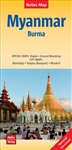 Myanmar - Burma regional map. Waterproof, tear-resistant, relief shaded map of Myanmar (formerly Burma) at a scale of 1:1,500,000. Includes inset maps of Baga, Around Mandalay and City Maps of Mandalay, Yangon (Rangoon) and Mrauk-U.