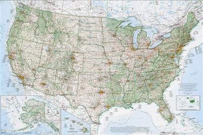 Essential Geography of the USA Wall map is an award winning map that was selected as the Best Map of the Year by the Cartography and Geographic Information Society. No other travel and road map of the USA compares. In fact, this map extends into Canada.