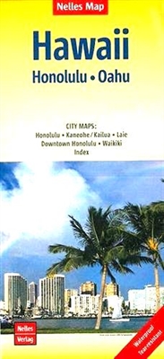 Honolulu, Oahu Hawaii waterproof travel map. This detailed color map of Honolulu and all of Oahu includes insets of Waikiki, and downtown Honolulu, Laie and Kaneohe Kailua. There is also a quick reference index. Showcases beaches, places and much more.