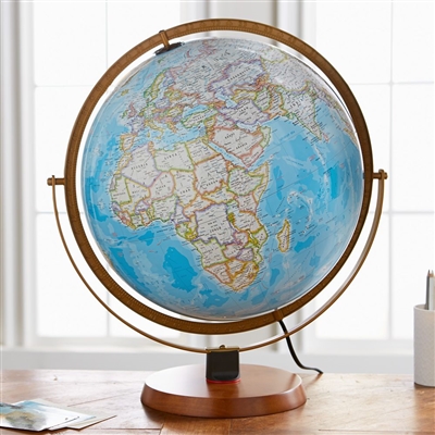 National Geographic Nicollet 16 Inch Globe Replogle. With the same blue ocean coloring of our most popular wall maps, itâ€™s suitable for home, office and classroom alike. More than 4,000 place names are printed on paper gores, adhered to a plastic globe.