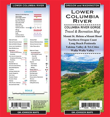 Lower Columbia River - Travel and Recreation Map covers Mount St. Helens, Mount Hood, Northern Oregon Coast, Long Beach Peninsula, Yakima Valley and Tri-Cities Walla Wall ValleyLower Columbia River - Travel and Recreation Map covers Mount St. Helens, Moun