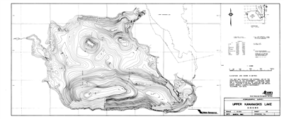 Upper Kananaskis Lake Hydrographic Chart. Bathymetric maps are similar to topographic maps, except they show contours of depth in a lake or reservoir, rather than contours describing the height of a mountain. Bathymetry is a useful technique for fisheries