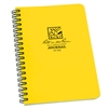 Rite in the Rain - Side Spiral Notebook Yellow. This waterproof note book comes with 4 5/8" x 7" size pages, a Polydura cover and side spiral wire-o binding. 64 pages (32 sheets). Use a regular pen or pencil with this product and protect your notes, even