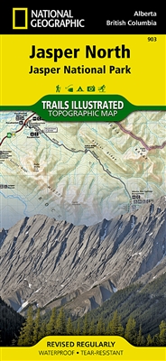 Jasper National Park North Hiking & Trail Map.  The front side of Jasper North map details the east side of the national park, from Rock Lake Solomon Creek Wildland Park to the north, to Whistler's Summit to the south. The reverse side of the map details
