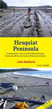 Hesquiat Peninsula - Vancouver Island BC hiking map. Hesquiat Peninsula describes a coastal hiking route along the rugged western shoreline of Hesquiat Peninsula on the west coast of Vancouver Island, BC. The route is marked on a 1:50,000 scale topographi