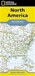 NORTH AMERICA REFERENCE MAP WITH FLAGS & FACTS.  This is a compact folded 13 x 18 inch map of North America showing country names and cities. There is also a smaller view of North America with physical features. Flags and facts for each country is on the