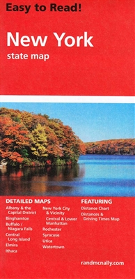 New York State Road Map. Includes detailed maps of Albany / Schenectady, Binghamton, Buffalo / Niagara Falls, Central Long Island, Elmira, New York City & vicinity, Manhattan, Rochester, Syracuse and Utica. Shows all Interstate, US state, and county highw
