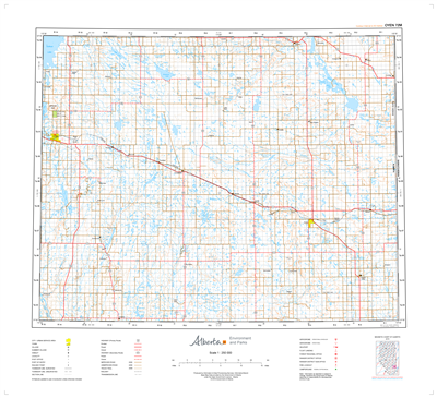 AB072M - OYEN - Topographic Map. The Alberta 1:250,000 scale paper topographic map series is part of the Alberta Environment & Parks Map Series. They are also referred to as topo or topographical maps is very useful for providing an overview of a