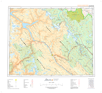 AB082N - GOLDEN - Topographic Map. The Alberta 1:250,000 scale paper topographic map series is part of the Alberta Environment & Parks Map Series. They are also referred to as topo or topographical maps is very useful for providing an overview o
