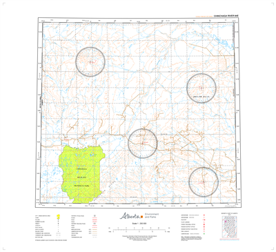 AB084E - CHINCHAGA RIVER - Topographic Map. The Alberta 1:250,000 scale paper topographic map series is part of the Alberta Environment & Parks Map Series. They are also referred to as topo or topographical maps is very useful for providing an overview of