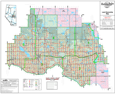 Smoky Lake Land Ownership Map - County 13. County and Municipal District (MD) maps show surface land ownership with each 1/4 section labeled with the owners name. Also shown by color are these land types - Crown (government), Freehold (private) and Crown